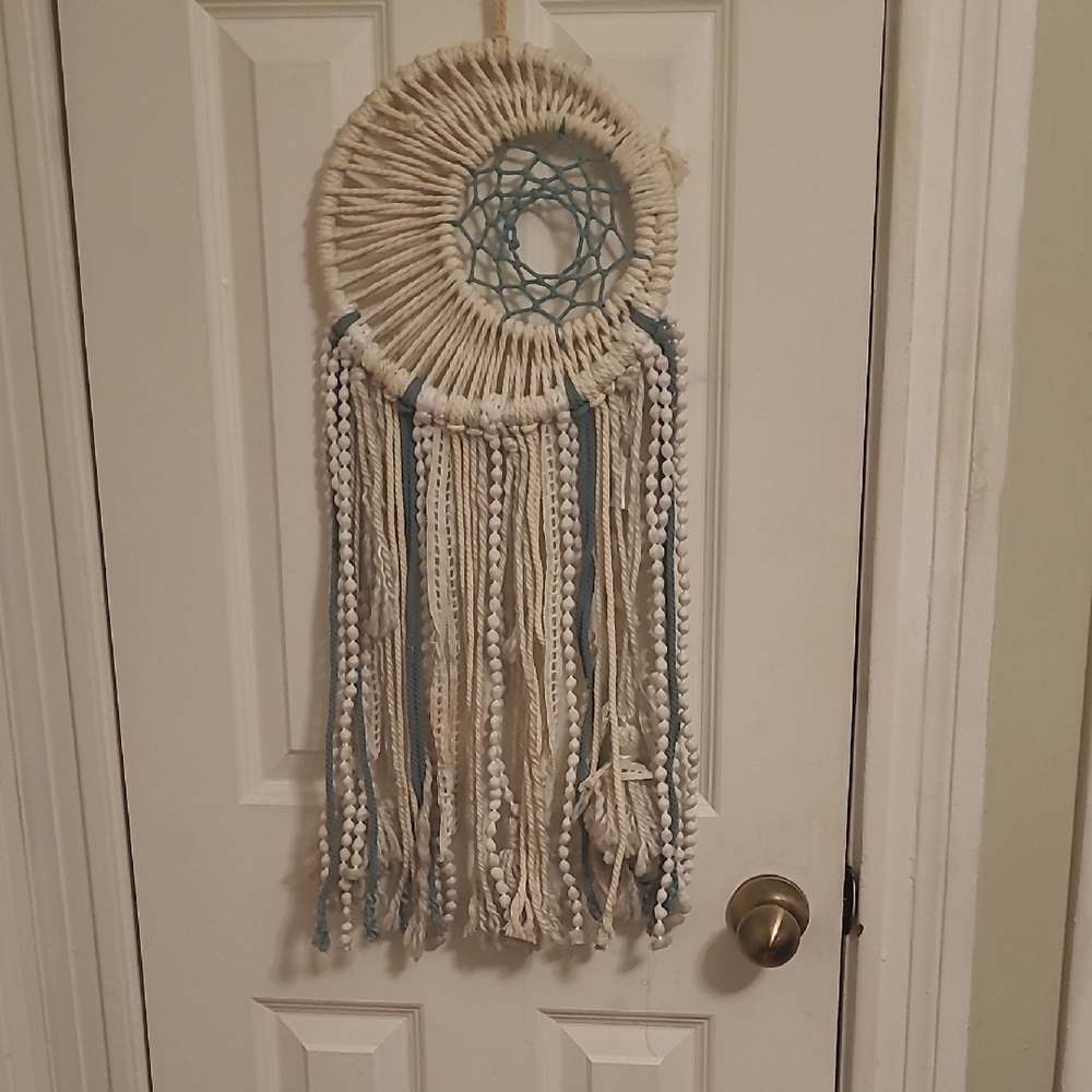 Handcrafted Cream and Blue Dreamcatcher